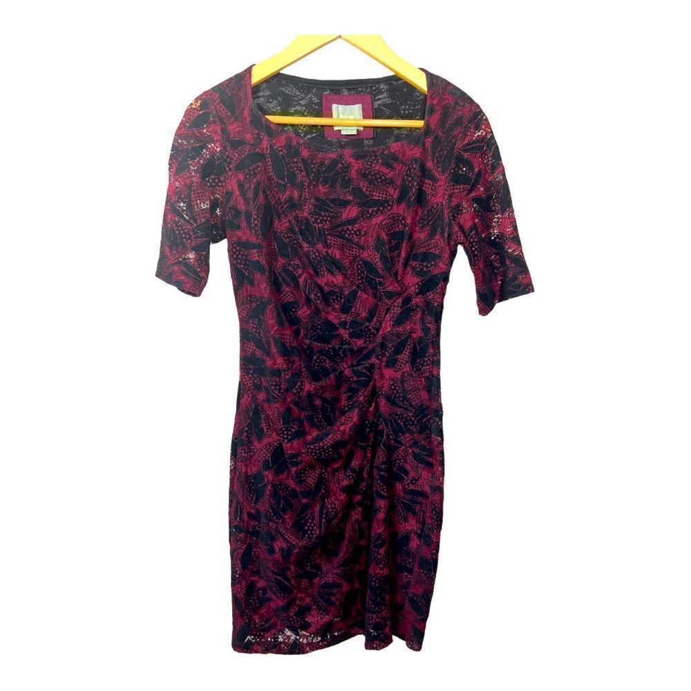 MAEVE ANTHROPOLOGIE Women’s Elorn Velvet/Lace Ruched Mini Dress Burgundy Size 4P